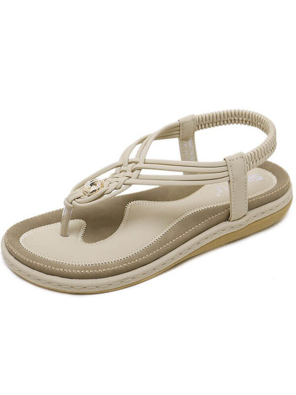 Women's flat gladiator sandals with crystal accents, elastic band, and floral pattern; stylish and comfortable summer footwear SF1064.